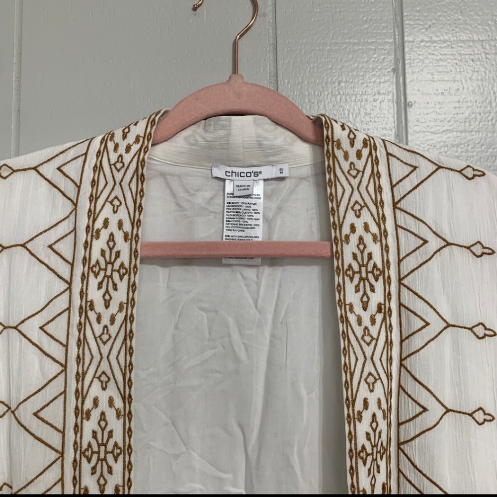 Chico's Elegant Cream Embroidered Kimono - Picture 9 of 10